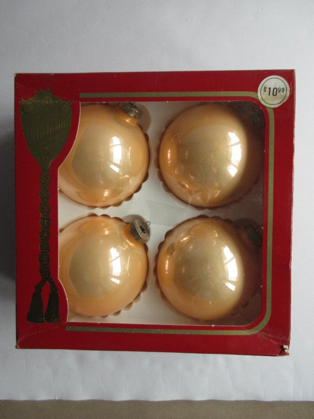 Cottage Peach Glass Christmas Ornaments - Victoria Collection Rauch XL 3" Vtg
